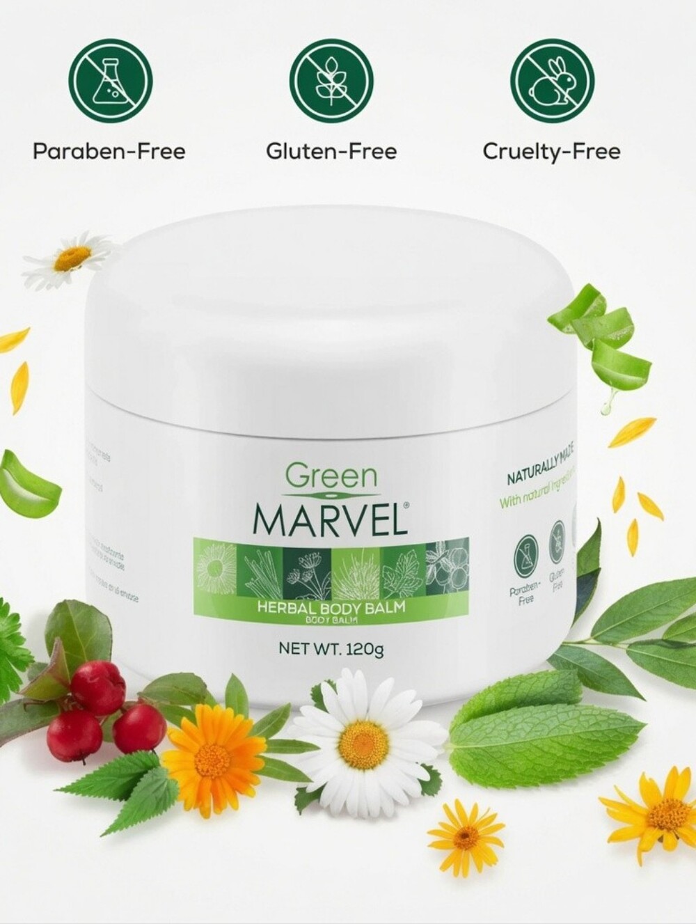 Green Marvel 120gr (4.4 Oz) Herbal Body Balm Made In Mexico